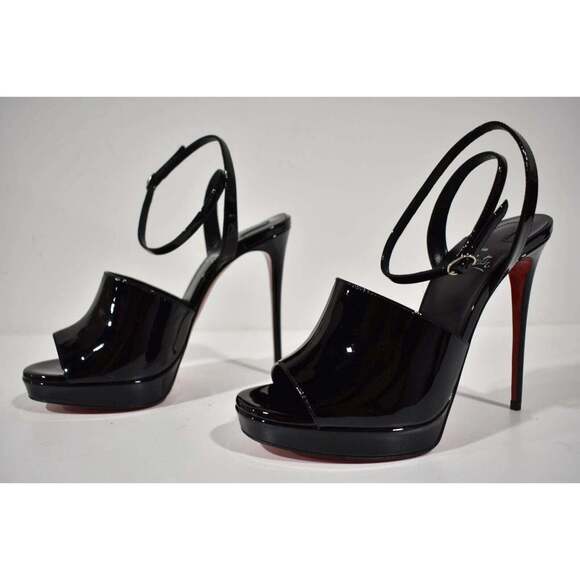 Christian Louboutin Miradona 120 Black Patent Ankle Strap Sandal Heel Pump 35 - Picture 9 of 12